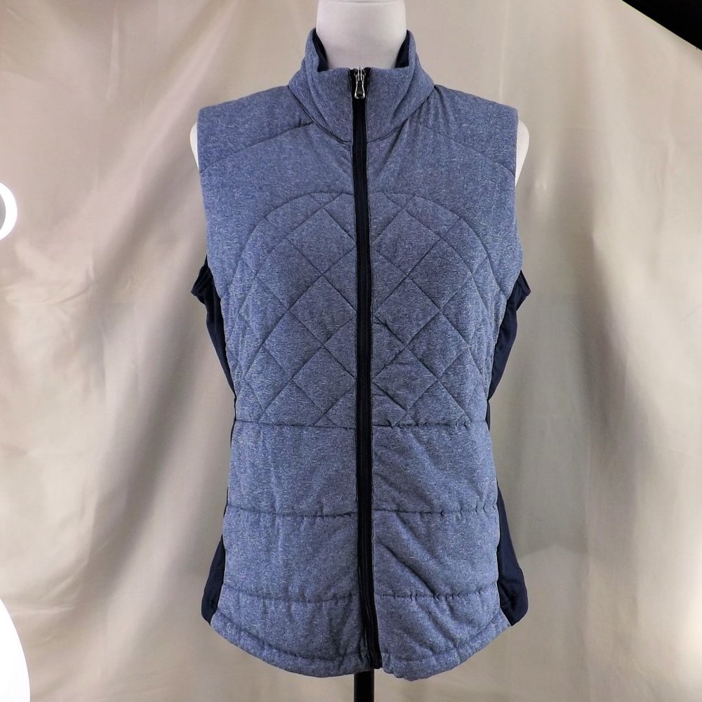ZELOS NEW Blue Quilted Stretch Semi-Fitted w Pockets Zip Up Vest L - Picture 5 of 13